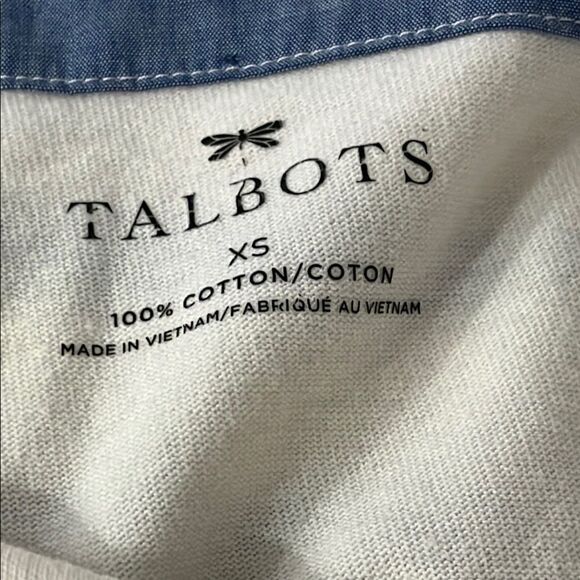 Talbots Cream and Blue Asymmetrical Nautical Blouse with shirt Tails - Picture 8 of 9